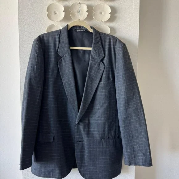 Vintage French Linen Blend Blazer – Navy Pinstripe – Made in France – Large - Picture 3 of 7